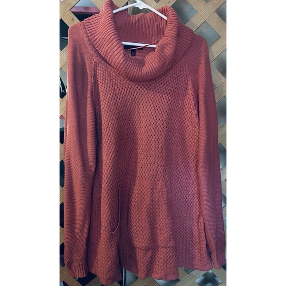 LANE BRYANT Cowl Neck Basket Weave Coral Sweater Roo Pocket 18/20 - Picture 5 of 9